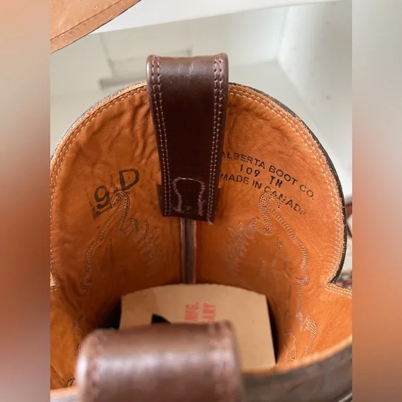 NWT Alberta Boots Brown Cowhide Leather Western Cowboy Boots Men Size 9 US - Picture 6 of 8